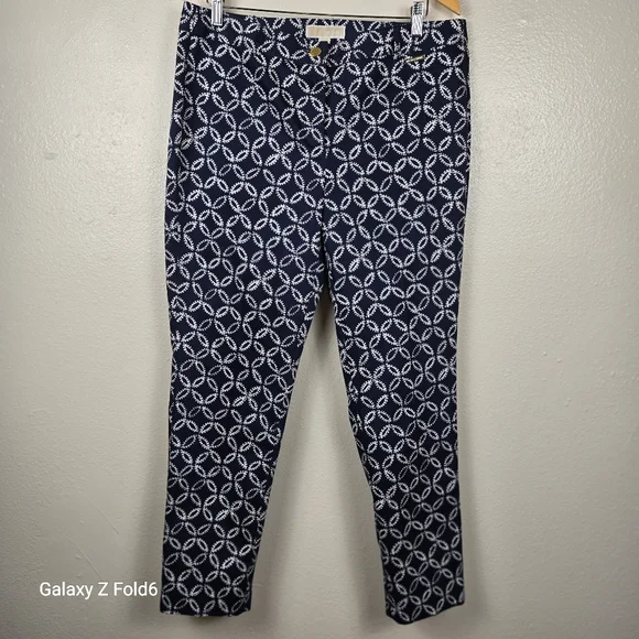 Michael Michael Kors Women’s Pants Size 12 Navy White Geometric Print Ankle Slim - Picture 1 of 7